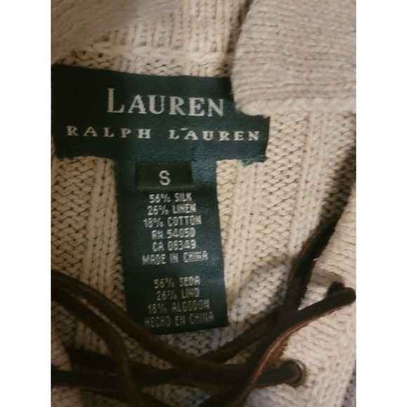 Lauren Ralph Lauren Sweater Womans Small Fisherman Silk Linen Cotton Leather Tie - Picture 3 of 11